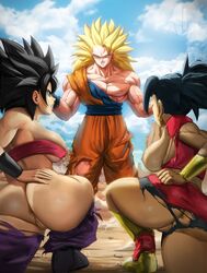 1boy 2girls abs anus ass biceps big_ass big_breasts black_hair blonde_hair breast_press breasts bubble_butt caulifla clothing dat_ass dragon_ball dragon_ball_super ear_piercing earrings elitenappa fat_ass female female_saiyan hand_on_ass hand_on_own_ass huge_ass kale large_ass looking_at_another male muscular muscular_male nipple_slip nipples no_bra no_panties piercing pubic_hair pussy saiyan smile son_goku super_saiyan super_saiyan_3 thick_ass thick_thighs torn_clothes universe_6/universe_7 universe_6_saiyan/universe_7_saiyan wide_hips rating:Explicit score:270 user:Rex_Hollins