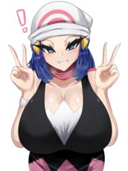 1girls alternate_breast_size blue_eyes blue_hair breasts clothed dawn_(pokemon) eye_fetish female hay hi_res huge_breasts light-skinned_female light_skin long_hair naughty_face nintendo peace_sign pokemon pokemon_dppt sana!rpg rating:Questionable score:107 user:Aeolus_HX