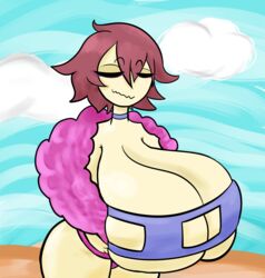 2023 2d 2d_(artwork) 2d_artwork big_breasts bra brown_hair closed_eyes color frisk hyper hyper_breasts tagme toby_fox undertale undertale_(series) vile_eyes rating:Explicit score:24 user:KinkyPants