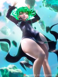 1girls absurd_res dress female female_only green_eyes green_hair hi_res looking_at_viewer mikadawn nipples_visible_through_clothing one-punch_man solo tatsumaki thighs wide_hips rating:Questionable score:88 user:MegaPint