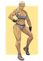 1girls abs absurd_res ass blonde_hair blue_eyes bra braid breasts cirenk cleavage commission dark-skinned_female dark_skin estel_aguirre hand_on_own_hip hi_res large_breasts looking_at_viewer muscular muscular_female navel panties ponytail simple_background solo streets_of_rage streets_of_rage_4 thick_thighs underwear rating:Questionable score:80 user:goplaykof