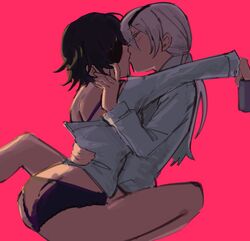 2girls black_hair bra canon_lesbian chainsaw_man embrace eyepatch female female_only himeno_(chainsaw_man) kissing liowig makeout no_pants panties passionate passionate_kiss ponytail quanxi_(chainsaw_man) shirt shirt_lift short_hair white_hair yuri yuri rating:Questionable score:235 user:lespam_605