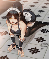 1girls big_breasts black_hair black_hair_female boob_window female forehead_jewel french_maid_nidalee gem_on_forehead hair_tied high_resolution highres jewel_on_forehead league_of_legends maid maid_apron maid_headdress maid_outfit maid_stockings maid_uniform nidalee on_hands_and_knees on_tiles orange_eyes orange_eyes_female ponytail ponytail_female riot_games ruderuin ruin0924 stockings the_grind_series tongue_out rating:Questionable score:78 user:GLVee