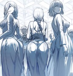 3girls ass ass_focus big_ass blue_eyes breasts chainsaw_man clothed company_connection crossover denji_(chainsaw_man) dress female femsub fubuki_(one-punch_man) greyscale harem hews hews_hack jujutsu_kaisen large_ass large_breasts leash leash_and_collar light-skinned_female light_skin long_hair looking_at_viewer makima_(chainsaw_man) mappa mei_mei_(jujutsu_kaisen) multiple_girls on_knees one-punch_man red_hair saitama satoru_gojo short_hair shounen_jump shueisha smile submissive_female take_your_pick weekly_shonen_jump wide_hips rating:Explicit score:719 user:Kanamori69