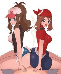 1boy 2023 2girls apple_butt ass ass_to_ass aura_(pokémon) background bandana bent_over big_ass big_butt black_shorts blue_eyes blush bottom_heavy bottomwear brown_hair bubble_butt buttjob cap collaborative_buttjob cum dat_ass double_buttjob eyebrows eyelashes eyelashes_visible_through_hair feet_together female females femdom ffm_threesome floor hat high_resolution highres hilda_(pokemon) human human_only jacket looking_at_viewer looking_back male may_(pokemon) multiple_girls nintendo pawg penis pokemon pokemon_bw pokemon_rgby pokemon_rse ponytail pov reverse_cowgirl_position seductive seductive_look shiny_ass shoes short_hair short_jeans shorts sitting sleeveless sleeveless_shirt smile straight thighs threesome rating:Explicit score:227 user:bot2