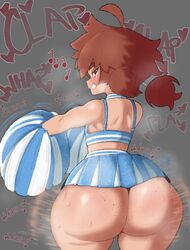 1girls amber_(vammzu) ass_clapping butt cheerleader cheerleader_uniform female_only original original_character partially_clothed pom_poms rear_view red_hair shortstack smug twerking vammzu rating:Explicit score:685 user:CursedImages