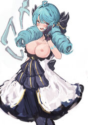 2d aqua_hair breasts clothed cola_bcde color colored drill_hair flashing flashing_breasts gwen_(league_of_legends) league_of_legends light-skinned_female light_skin long_hair medium_breasts mostly_clothed nipples riot_games twintails rating:Explicit score:86 user:NoOlvidaras