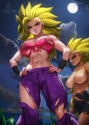 2girls abs after_battle anus biceps big_breasts black_hair breasts cameltoe caulifla clothing dragon_ball dragon_ball_super ear_piercing earrings elitenappa female female_only female_saiyan hands_on_hips kale looking_at_another looking_at_viewer muscle_girl nipple_slip nipples no_bra no_panties piercing pubic_hair saiyan smile smug super_saiyan super_saiyan_3 thick_thighs topless torn_clothes wide_hips rating:Explicit score:160 user:Rex_Hollins