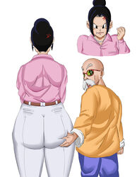 1boy anger_vein angry ass ass_focus ass_grab bald belt black_hair blouse blue_pants chichi cowboy_shot dragon_ball dragon_ball_z female from_behind hair_bun hand_on_ass harassment highres huge_ass master_roshi milf molestation muten_roushi old old_man orange_shirt panarandom pants pervert pink_shirt sexual_harassment shirt single_hair_bun white_pants rating:Questionable score:107 user:Pitchfork