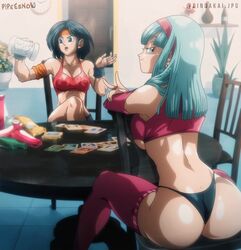 2girls aged_up ass big_ass big_breasts black_hair blue_hair bra bra_(dragon_ball) bra_briefs breasts dat_ass dindakai dragon_ball dragon_ball_gt female female_only female_saiyan huge_ass hyperbolic_time_chamber large_ass large_breasts looking_at_viewer looking_back pan_(dragon_ball) panties post-timeskip relaxing saiyan sports_bra tagme underwear rating:Questionable score:276 user:Daso154