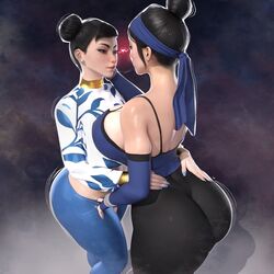 2girls ass big_ass big_breasts big_butt black_hair bubble_ass bubble_butt chun-li curvy fat_ass female female_only hair_bun headband huge_ass huge_breasts kissing kitana large_ass large_breasts mortal_kombat mortal_kombat_11 popogori saliva saliva_string street_fighter street_fighter_6 thick thick_ass thick_thighs voluptuous wide_hips yuri rating:Questionable score:276 user:davo11