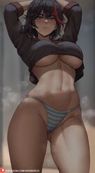 1girls black_hair blue_eyes breasts female hi_res huge_breasts kill_la_kill light-skinned_female matoi_ryuuko oroborusart panties savagexthicc senketsu short_hair thick_thighs underboob rating:Questionable score:365 user:Aeolus_HX