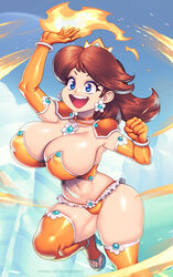 barely_clothed big_breasts boob_window cleavage clothed female female_only fire_daisy inner_sideboob light-skinned_female mario_(series) nintendo nipples_visible_through_clothing no_bra open_toe_shoes princess_daisy sideboob super_mario_bros._wonder supersatanson rating:Explicit score:129 user:A_horny_guyy