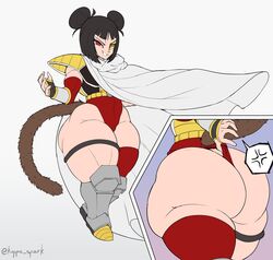 1girls 2020s 2023 anger_vein ass back_view black_hair bottom_heavy cape double_bun dragon_ball dragon_ball_z female female_focus habane_(xhenabat) hips huge_ass huge_thighs kappa_spark leotard leotard_pull m_bison medium_hair oc original original_character red_eyes saiyan saiyan_armor saiyan_tail scouter shortstack solo solo_focus street_fighter tail thick_thighs thighs thunder_thighs tinted_eyewear wedgie white_background wide_hips yellow-tinted_eyewear rating:Questionable score:103 user:LostinSauce