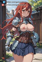 ai_generated armor breasts breasts_out erza_scarlet fairy_tail gamarjobson nipples red_hair rating:Explicit score:55 user:Gamarjobson