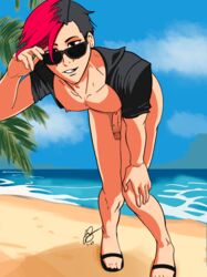  beach cock_out jacinra male male_only original_character penis sunglasses twink  rating:explicit score: user:jacinra