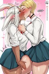 2girls absurd_res almualim ass big_ass big_breasts big_thighs blonde_hair blush breasts closed_eyes deep_kiss ear_piercing female female_only hearts huge_ass huge_breasts huge_thighs kissing leg_between_thighs lesbian lesbian_kiss long_hair miruko my_hero_academia rabbit_ears red_hair rumi_usagiyama ryuukyuu school_uniform schoolgirl short_hair skirt sweat tagme tatsuma_ryuuko thick_hips thick_thighs thighs white_hair yuri rating:Explicit score:161 user:Aeolus_HX