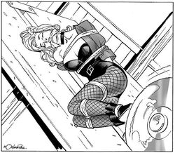 black_canary breasts buzzsaw captured_heroine damsel_in_distress dc dc_comics defeated_heroine dinah_lance eyes_closed gagged gagged_female knocked_out leash_between_breasts monsieurpaul mouth mouth_hold passed_out sleeping thick_thighs tied_up unconscious rating:Explicit score:6 user:Sotato56