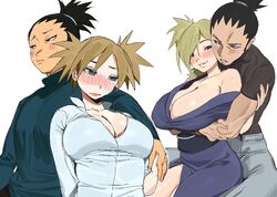 1boy 1girls absurdres aged_up arm_around_shoulder black_hair blonde_hair blush boruto:_naruto_next_generations breasts canon_couple cleavage couple female hair_over_one_eye highres holding_hands hug hug_from_behind huge_breasts husband_and_wife japanese_clothes kimono large_breasts male mature_female mature_male nara_shikamaru naruto naruto:_the_last naruto_(series) naruto_shippuden off_shoulder paid_reward_available parted_lips quad_tails simple_background smile sweatdrop temari twintails white_background whoopsatro rating:Questionable score:70 user:Shufafija