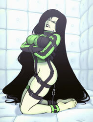 1girls angry ankle_cuffs black_hair bondage breasts disney disney_channel green_eyes kidetic kim_possible kneeling kusujinn long_hair looking_at_viewer medium_breasts padded_room padded_walls shego straitjacket straps rating:Questionable score:125 user:medgol