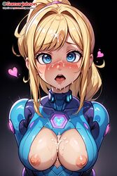 ai_generated blonde_hair blue_eyes blush breasts_out cum cum_on_breasts cum_on_face gamarjobson heart hypnosis metroid mind_break mind_control nintendo nipples open_mouth samus_aran zero_suit_samus rating:Explicit score:112 user:Gamarjobson