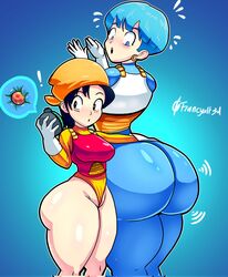 2girls armor ass bandana big_ass big_butt big_penis black_hair blue_hair bulma_briefs dragon_ball dragon_ball_(object) dragon_ball_gt dragon_ball_z earrings fat_ass female female_only francyart34 large_ass large_breasts looking_back milf pan_(dragon_ball) saiyan saiyan_armor solo solo_female solo_focus thick_ass thick_thighs thighs wide_hips yuri rating:Questionable score:341 user:HughthyDerg