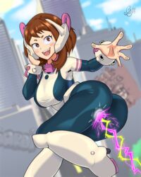 alternate_breast_size background beam big_ass brown_eyes brown_hair detailed_background glasc hair_ornament hero_outfit_(mha) my_hero_academia ochako_uraraka thick_ass thick_thighs thighs transformation_sequence rating:Explicit score:35 user:Chep3