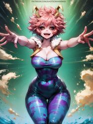 1girls acid ai_assisted ai_generated black_sclera bodysuit cleavage colored_skin curvy curvy_figure erotic_nansensu fur_trim horns large_breasts mina_ashido my_hero_academia open_mouth outstretched_arms pink_hair pink_skin smile stable_diffusion vest voluptuous yellow_eyes rating:Questionable score:127 user:donkeyskin