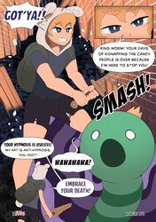 adventure_time bulge cartoon_network comic comic_page english_text femboy finn_the_human hat hi_res highres hood hypnosis king_worm male_only mind_control onomatopoeia ra4s short_shorts sword tight_clothing torn_shorts translated rating:Explicit score:67 user:Goldy_BM