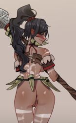 1girls ass_focus black_hair black_hair_female blush blushing_at_viewer butt_focus dark-skinned_female dark_skin female female_focus high_resolution highres league_of_legends looking_at_viewer looking_back looking_back_at_viewer moumring nidalee riot_games simple_background skimpy skimpy_clothes skimpy_costume skimpy_outfit solo solo_female solo_focus spear strapless strapless_top strapless_topwear tribal_markings tribal_tattoo tribal_tattoos tube_top visible_anus visible_pussy rating:Explicit score:83 user:GLVee