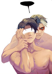 2boys batman_(series) blindfold covered_eyes dc dc_comics dick_grayson hand_grab jason_todd male male/male male_focus male_only nightwing no_visible_genitalia pecs red_hood_(dc) shirtless shirtless_male toned toned_body toned_male wrist_grab yaoi rating:Explicit score:7 user:notNPC