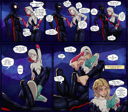 asymmetrical_hair blonde_female blue_eyes canon_couple costume feet footjob gwen_stacy kokobiel light-skinned_female miles_morales penis shoes spider-gwen spider-man:_across_the_spider-verse straight rating:Explicit score:126 user:StaticShockx