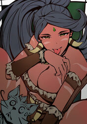 big_breasts black_hair black_hair_female boob_window forehead_jewel gem_on_forehead green_eyes green_eyes_female league_of_legends licking_hand looking_at_viewer nidalee ponytail riot_games skimpy_clothes skimpy_outfit spiralnoww strapless strapless_top strapless_topwear sweatdrop tribal_markings tribal_tattoo tribal_tattoos tube_top yuumi_(lol) rating:Questionable score:61 user:GLVee