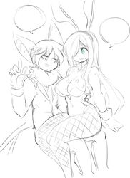 aria_(parororo) aria_wintermint bat_ears bat_humanoid big_breasts breasts bunnysuit chiropteran cleavage female female_focus lucyfercomic male original original_character original_characters roy_(lucyfercomic) sketch thick_thighs wide_hips rating:Explicit score:14 user:Yfyfi