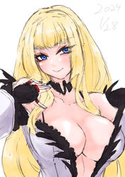 1girls big_breasts blonde_hair blue_eyes cleavage emilie_de_rochefort female female_only kageroutubaki namco smile solo tekken tekken_5_dark_resurrection tekken_8 tekken_tag_tournament_2 rating:Explicit score:34 user:deleted106046