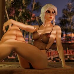 3d 3d_model bathing_suit ciri_(cosplay) female forest_background onsen overwatch overwatch_2 pharah qb_works solo the_witcher_(series) the_witcher_3:_wild_hunt water rating:Explicit score:7 user:QB_Works