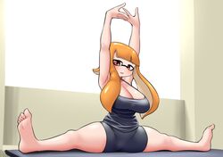 armpits athletic black_legwear blush cleavage embarrassed feet female_focus female_only humanoid inkling inkling_girl large_breasts legwear long_hair looking_at_viewer massive_breasts mouth_open nintendo nobunagapero orange_hair peronattu pointy_ears red_eyes simple_background soles solo solo_female solo_focus spaghetti_strap splatoon splatoon_(series) splits stretching tagme tank_top tentacle_hair tight_clothing yoga_pants rating:Questionable score:86 user:CursedImages