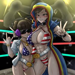 1boy 2girls abs american_flag_bikini balrog belt big_breasts bikini blush boxing_ring busty capcom chinese_girl chinese_girls chun-li cleavage collar double_v female grin hoodie large_breasts li-fen mother_and_daughter navel nayaase_beleguii nipple_bulge pose posing pubic_hair pussy_juice pussy_juice_drip sensual smile spiked_collar street_fighter street_fighter_6 sunglasses sweat sweatdrop sweating sweaty thick_thighs toned toned_female v voluptuous wet_pussy wide_hips rating:Explicit score:99 user:reflet2