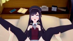  3d ahe_gao beauty_mark bed bedroom beret black_beret black_hair black_hat hands_up hat heart-shaped_pupils implied_sex koikatsu missionary_position nambona890 open_mouth perma_banned school_uniform seifuku spread_legs thighhighs tongue tongue_out  rating:explicit score: user:nambona890