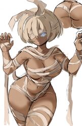 1girls bea_(pokemon) blue_eyes breasts brown_skin dark-skinned_female dark_skin female game_freak grey_hair halloween hips huge_breasts mummy_costume nintendo pokemon pokemon_ss rakeemspoon short_hair thick_thighs thighs wide_hips rating:Explicit score:170 user:Aeolus_HX