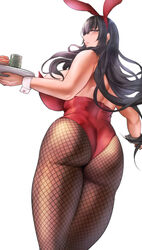 1girls 2020 absurd_res animal_ears ass back big_ass black_hair blush breasts bunny_day bunny_ears bunny_girl bunnysuit cleavage clothing cup eyebrows_visible_through_hair fake_animal_ears female female_only fishnet_pantyhose fishnets food hair_between_eyes hairband highres holding_tray huge_breasts leotard long_hair looking_at_viewer looking_back mature_female miko_mama_(pepe_(jonasan)) original pantyhose pepe_(jonasan) red_hairband red_leotard simple_background solo standing strapless strapless_leotard teeth thick_thighs thighs tight_clothing tray very_long_hair waitress white_background wrist_cuffs yellow_eyes rating:Questionable score:70 user:Blookryynnn