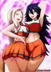 2girls alternate_costume alternate_version_available ass big_ass big_breasts black_hair blue_eyes bottomwear breasts cheerleader cheerleader_outfit cheerleader_uniform crop_top female female_only hair hand_behind_head hand_on_hip hips huge_ass huge_breasts kami_otaku long_hair midnight_(my_hero_academia) midriff mole mole_under_eye mount_lady my_hero_academia navel nemuri_kayama one_eye_closed orange_skirt purple_eyes skirt thick_thighs thighs topwear wink yuu_takeyama rating:Questionable score:236 user:daft_human