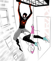 1boy 1girls acrobatic acrobatic_sex balls dark-skinned_male dark_skin gwen_stacy hanging hanging_from_rope interracial marvel marvel_comics miles_morales penis penis_in_pussy pussy spider-gwen spider-man spider-man:_across_the_spider-verse spider-man:_into_the_spider-verse spider-man_(series) superhero superheroine tagme testicles vaginal_penetration rating:Explicit score:79 user:Jzusbliss