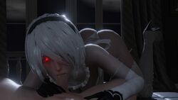 1boy 1girls 3d animated ass fellatio female gloves glowing_eyes hairband high_heels lazyprocrastinator looking_at_viewer maid_uniform male mp4 nier nier:_automata nier_(series) no_sound open_mouth oral penis red_eyes sword tagme video weapon yorha_2b rating:Explicit score:441 user:ToggafNaelik