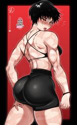 1girls almualim ass big_ass black_hair breasts bubble_butt dat_ass glasses huge_ass jujutsu_kaisen large_ass large_breasts scar shorts sports_bra zenin_maki rating:Explicit score:245 user:Kafka_Whore