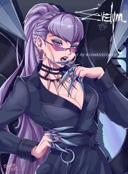 big_breasts blush choker claws coat evelynn eyeshadow finger_in_mouth fringe glasses gold_eyes goth goth_girl goth_slut green_eyeshadow hair_tied hand_on_hip hand_up hoop_earrings hourglass_figure inner_sideboob jacket k/da_all_out_series lavender_hair league_of_legends leather_jacket looking_down looking_down_at_viewer looking_over_eyewear looking_over_glasses looking_over_sunglasses magenta_lipstick mascara metal_claws necklace office_lady open_mouth ponytail purple-tinted_eyewear purple_eyeshadow purple_hair purple_sunglasses red_lipstick seductive slut slutty slutty_clothing slutty_outfit spiked_collar spiked_necklace sunglasses the_baddest_evelynn thin_eyebrows tied_hair tinted_eyewear tomatostyles twitter_username watermark yellow_eyes rating:Questionable score:30 user:Darkrai1234