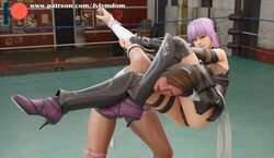 2girls 3d 3d_(artwork) absurdres arrogant asphyxiation ayane_(doa) beaten blender brown_hair calves cat_ears catfight choke_hold choking confident crush crushing dead_or_alive dead_or_alive_5 dominant dominant_female domination dominatrix female female_domination female_only femdom fight fighting fighting_pose fighting_ring fingerless_gloves head_between_legs head_between_thighs headscissor headscissors helpless high_heels highres humiliated humiliation jvfemdom kneehighs leather leg_lock leglock legs lisa_hamilton multiple_girls muscular muscular_calves muscular_legs muscular_thighs purple_hair red_eyes red_face reverse_headscissors scissorhold short_hair shorts smug smug_face squeezing submission thick_ass thick_thighs thighs trapped voluptuous wrestling yuri rating:Questionable score:28 user:Jvfemdom