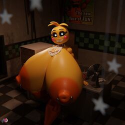 1girls 3d animatronic areolae big_breasts breasts_bigger_than_head eyebrows eyelashes female female_only feversfm five_nights_at_freddy's five_nights_at_freddy's_2 heart-shaped_pupils hyper hyper_breasts looking_at_viewer nipple_piercing nipples nude orange_nipples robot robot_girl solo solo_female solo_focus toy_chica_(fnaf) toy_chica_(love_taste) white_eyes yellow_body yellow_skin rating:Explicit score:64 user:HughthyDerg