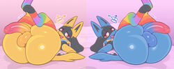 2anthro 2boys 2femboys anthro ass balls bed big_ass big_penis blue_fur dumptruck_ass edit edited femboy frumples game_freak gay gay_pride gay_pride_colors gender_symbol_penetration generation_4_pokemon huge_ass laying_on_back lucario male male_only male_symbol nintendo penis pokemon pride_color_legwear red_eyes shiny_lucario shiny_pokemon thick_thighs third-party_edit wide_hips yellow_fur rating:Explicit score:59 user:The_big_boned_Alex