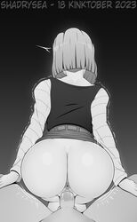 1boy 1girl1boy 2d 2d_(artwork) android_18 ass black_and_white cowgirl_position dragon_ball female female light_skinned_female light_skinned_male looking_away male/female partially_clothed shadrysea tagme rating:Explicit score:67 user:Jinora12345